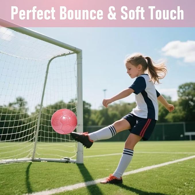 Glitter Soccer Ball Set with Pump – Size 3 4 5 Pink Gold Purple Training Balls for Youth, Teens, and Adults – Soft Practice Ball for Beginners