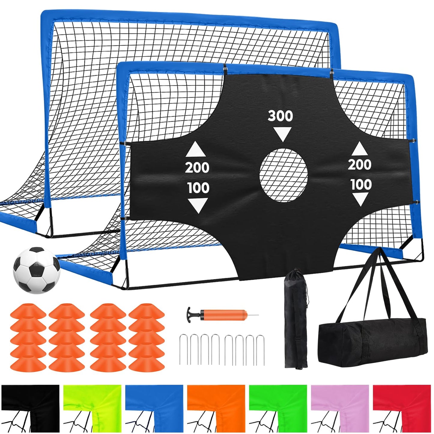 Fololicx Blue Soccer Goals for Backyard, 2 of 6x4ft Kids Soccer Net Training Equipment, Portable Pop Up Toddler Soccer Goal with Soccer Ball, Scoring Target Cloth, and Cones - Fun Youth Outdoor Games