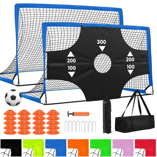 Fololicx Blue Soccer Goals for Backyard, 2 of 6x4ft Kids Soccer Net Training Equipment, Portable Pop Up Toddler Soccer Goal with Soccer Ball, Scoring Target Cloth, and Cones - Fun Youth Outdoor Games