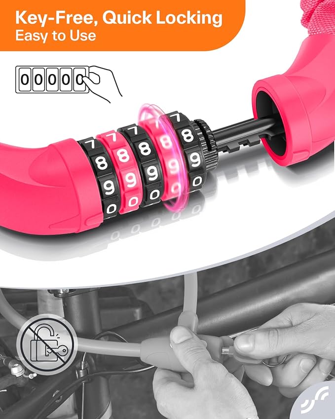 Sportneer Bike Lock: 5 Digit Combination High Security Anti Theft Bike Chain Lock - 3.2/3.6/4ft Heavy Duty Keyless Bicycle Lock for Bike, Motorcycle, Scooter, Door & Gate - 4/6mm Thick, Easy to Use