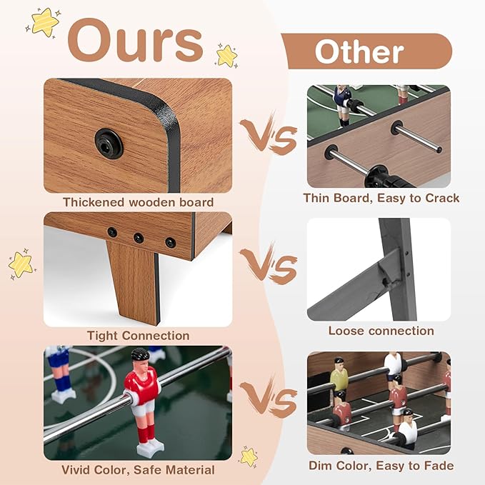 RELAX4LIFE 27’’ Tabletop Foosball Table, Portable Compact Soccer Table Game Set w/2 Balls & Score Keeper, Arcade Table Football for Home Family Game Room Pub Party, Mini Foosball Table for Kids Adults