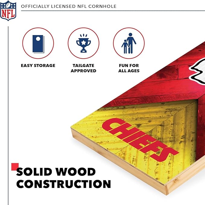 Wild Sports NFL Football 2' x 4' Regulation Size Solid Wood Cornhole Set with Direct Print HD Team Graphics Great Gift for Any Football Fan! Bean Bag Toss Family Outdoor Game