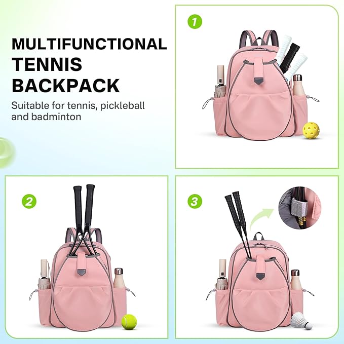 Tennis Bags for Women, Waterproof Tennis Sling Crossbody Shoulder Backpack Holds 2 Rackets, Tennis Racket Bag for Pickleball Badminton