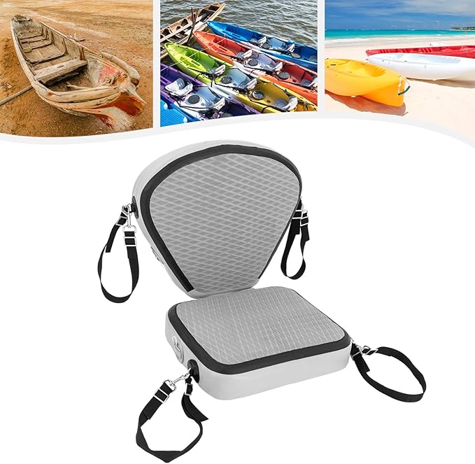 Inflatable Kayak Seat, Universal Paddle Board Seat, Thicken Seat Cushion for Kayak with Foldable Back Support Adjustable Back Strap for Sit On Top Kayaks Canoes Fishing Boats 17.7*18.8*17.7in (Gray)