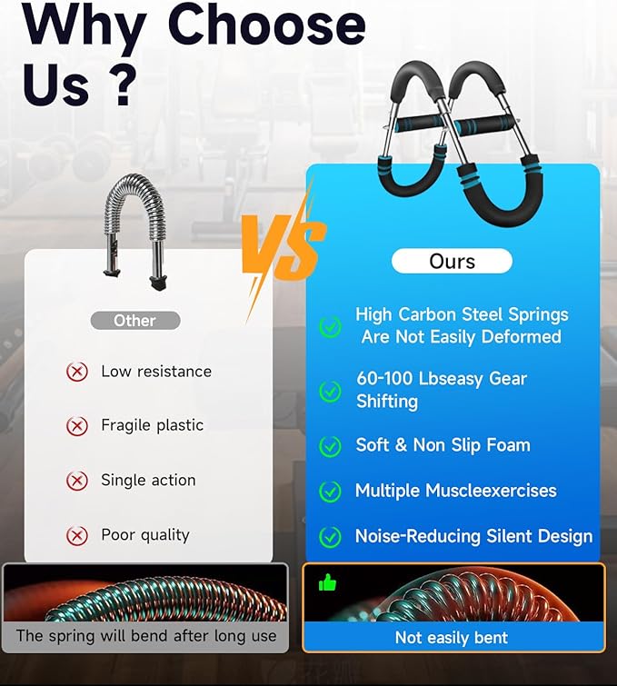 Twister Arm Trainer, Adjustable Power U Shaped Arm Trainer Bar for Men, 60-100lb Chest Exerciser for Women, Snaker Portable Spring Resistance for Home Workout Machine Equipment