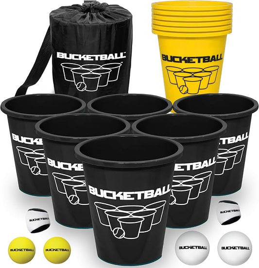 BucketBall | Team Color Edition | Combo Pack (Black/Yellow): Original Yard Pong Game: Best Camping, Beach, Lawn, Outdoor, Family, Adult, Tailgate, Jumbo, Giant Game