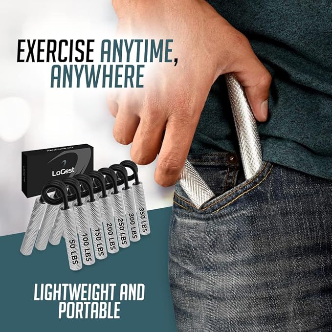 Logest Metal Hand Grip Set, 100LB-350LB 6 Pack 50LB-350LB 7 Pack No Slip Heavy-Duty Grip Strengthener with Gift Box, Great Wrist & Forearm Hand Exerciser, Home Gym, Hand Gripper Grip Strength Trainer