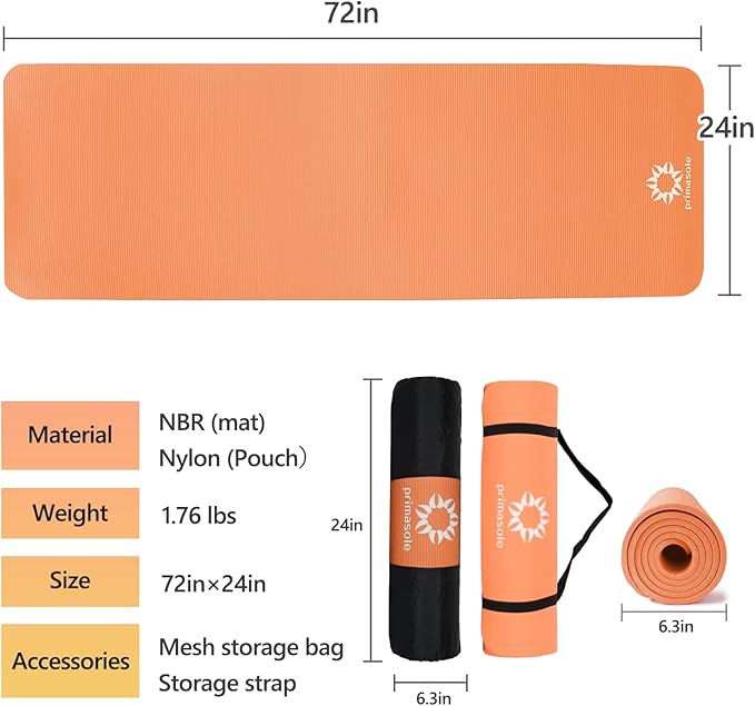 0.4Inch Extra Thick NBR Yoga Mat with Enhanced Stability - Textured Design, Lightweight Mat with Carrying Strap & Case for Yoga, Pilates, Gym & Home Use (Orange)