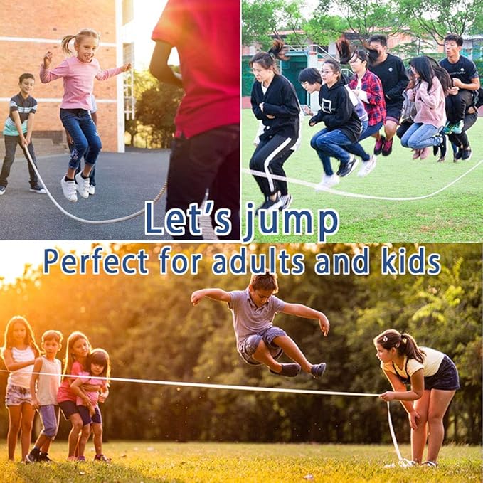 ACEONE Long Jump Rope, Multiplayer Skipping Rope with Wooden Handle for Kids and Adult, Team Group Jumping Rope for School Sport and Outdoor Activity