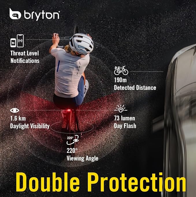 Bryton GARDIA R300L Cycling/Bike Radar with Tail Light, Visual and Audible Alerts for Vehicles up to 207 Yards Away, IPX7 Waterproof, Viewing Angle 220°, Support APP Display