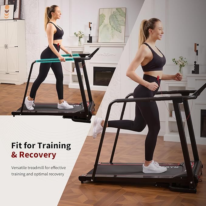 Walking Treadmill with Long Handrail for Balance,Recovery Fitness Exercise Machine Foldable Treadmills for Home with Holder LCD Display,Treadmill for Seniors 300 lbs Capacity