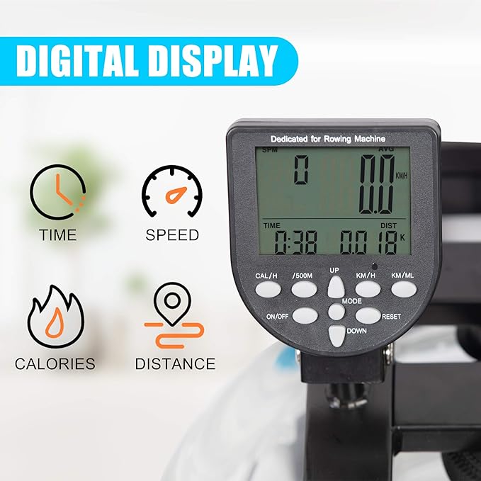 Water Rowing Machine Adjustable Water Resistance Rower with Digital Monitor Home Gyms Training Fitness Equipment(Solid Wood/Steel Frame)