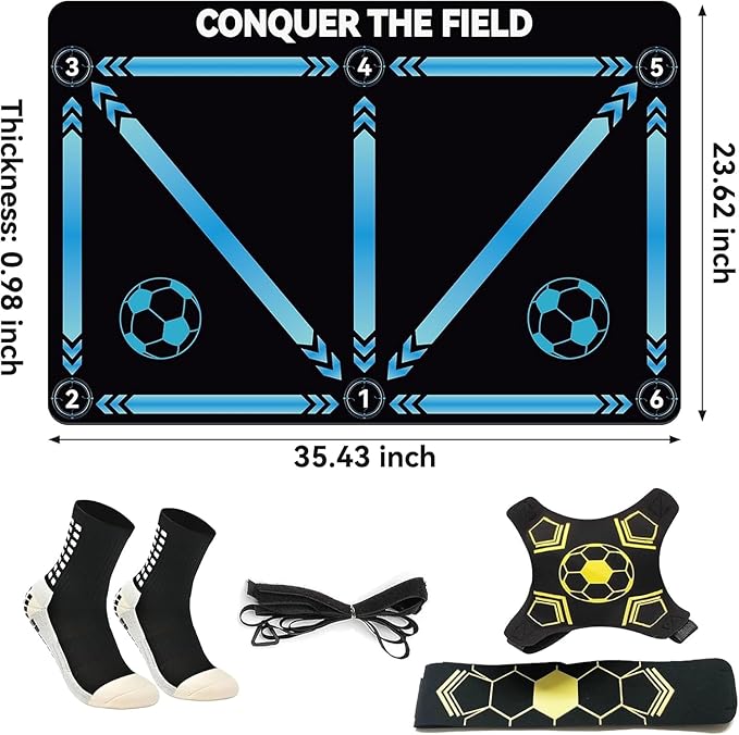 Soccer Training Mat,Football Footstep Training Mat,Agility Improve Ball Control,Quiet and Non-Slip, Includes Adjustable Elastic Rope and Non-Slip Socks, Perfect for Indoor and Outdoor Training
