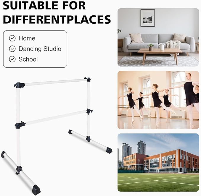 4FT/6FT Freestanding Ballet Barre Wood/Steel Height Adjustable from 7 to 46 inch Ballet Bar Portable Double Dance Bar for Home Workout and Stretch