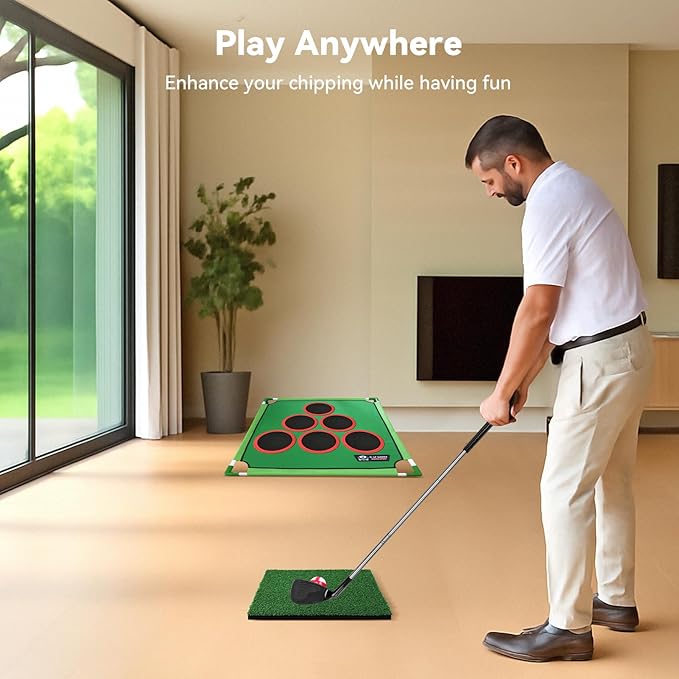 Golf Chipping Game Set, Battle Golf Game Play Set, Golf Yard Game with 6 Hole Covers, 20 Sticky Golf Balls, Putting Mat, Golf Putter And Carrying Bag, Backyard Golf Games for Adults Outdoor