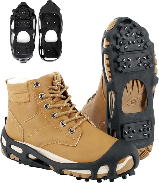 Ice Snow Traction Cleats Crampons, 28 Teeth Snow Spikes for Shoes and Boots, Rubber Anti Slip Ice Snow Grippers, Ice Cleats for Walking On Snow and Ice, Hiking, Climbing