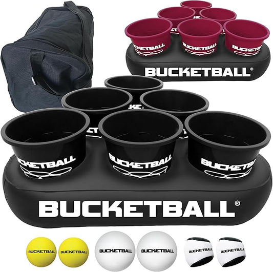 BucketBall | Team Color Edition | Party Pack (Black/Maroon): Original Yard Pong Game: Best Camping, Beach, Lawn, Outdoor, Family, Adult, Tailgate, Jumbo, Giant Game
