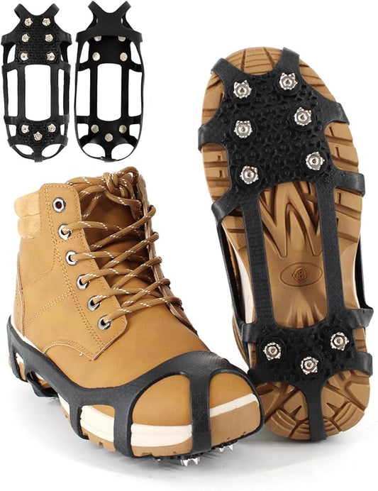 Ice Cleats for Shoes and Boots, Anti Slip Crampons with 9 Steel Gripper Spike, Portable Ice Snow Traction Cleats Grippers for Snow Ice