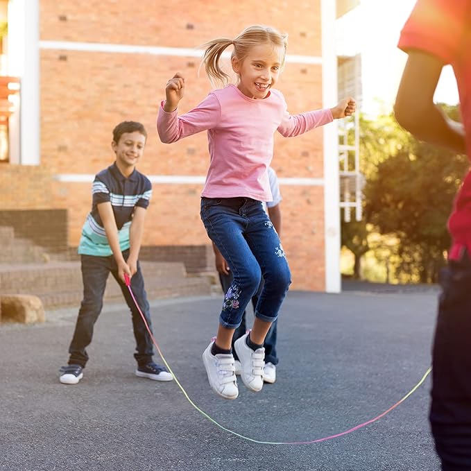 Elcoho 24 Packs Rainbow Jump Rope Set 7.2 Feet Adjustable Nylon Skipping Ropes Jumping Ropes for Outdoor Activity Party Favors School Games