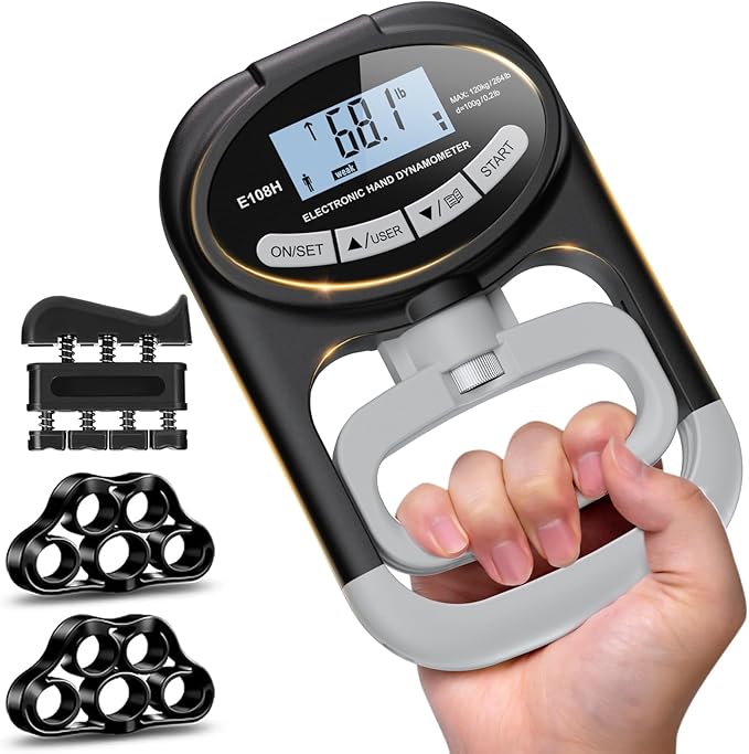 Grip Strength Tester Trainer Dynamometer - Hand Grip Dynamometer with Hand gripper Strengthener Forearm Strengthener Wrist Exerciser for Sports