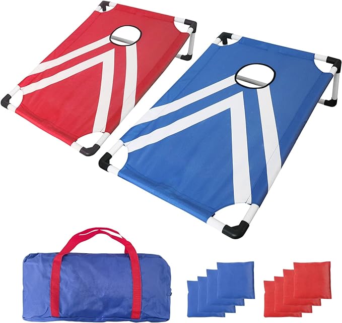 Portable PVC Framed Cornhole Game Set with 2 Collapsible Cornhole Boards, 8 Bean Bags and Carrying Case, Waterproof Mini Cornhole Set, Outdoor Indoor Yard Toss Games Rainbow Design (3 x 2-feet)