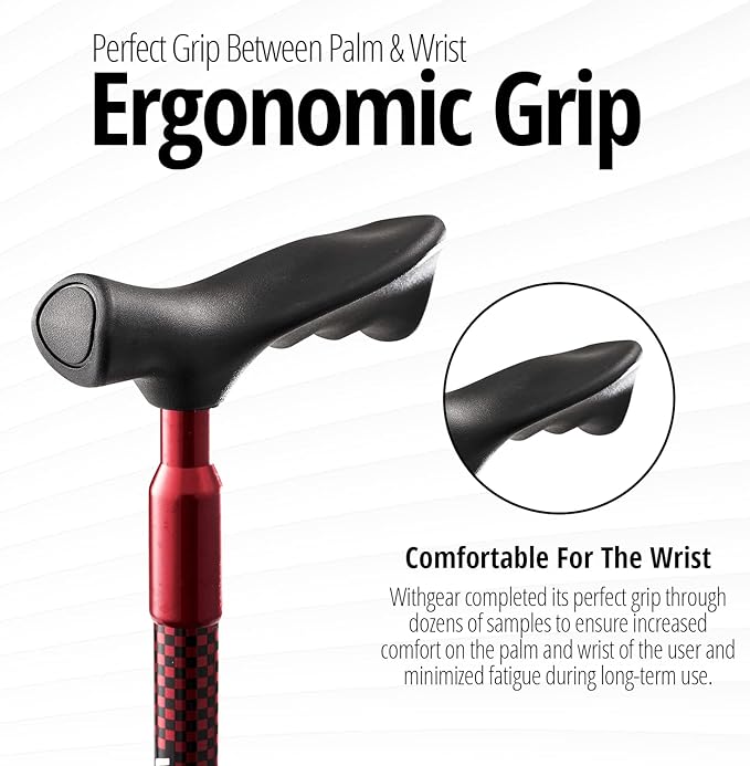 Ergo Walking Cane for Men & Women - Adjustable Foldable Walking Stick (Right-Handed Black Cane)