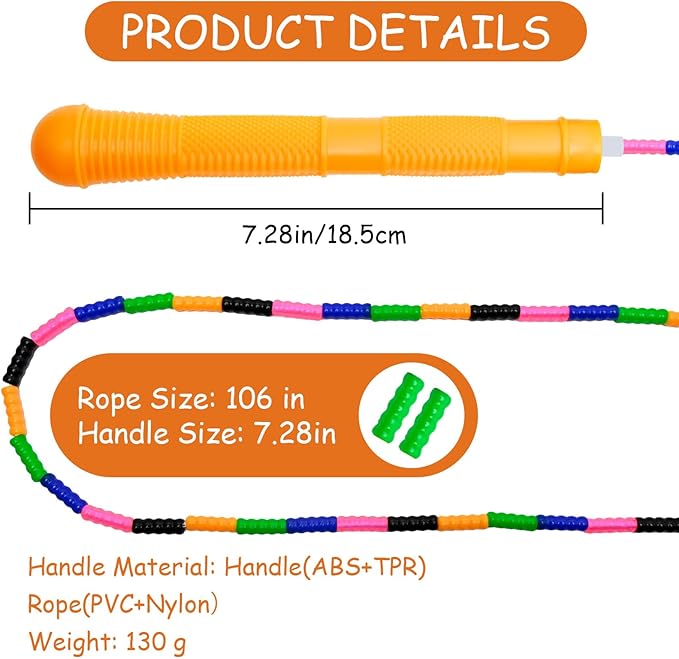 Beaded Jump Rope 1 Pack/2 Pack, ACEONE Segmented Skipping Rope for Kids Adults, Adjustable Tangle-Free Toddler Jumping Rope for Fitness Exercise Training