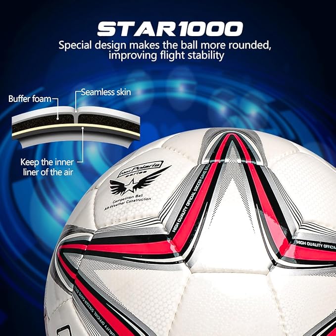Soft PU Leather Soccer Ball, Indoor Outdoor Team Sports, Training Practicing Game Match Soccer Ball Gift for Adult Youth, 1pcs