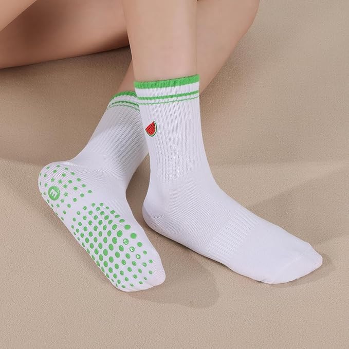EUDOLAH Cute Yoga Socks for Women Pilates Barre Breathable Non-Slip Crew Grip Sock With Stripes Anti-friction Athletic Socks
