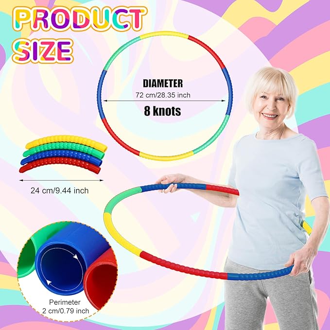 Poen 16 Pcs Detachable Hoop and Jump Rope Set Adjustable Kids Exercise Hoop Skipping Rope Equipment for Fitness Teens Adults Weight Loss Exercise Gymnastics Party Games
