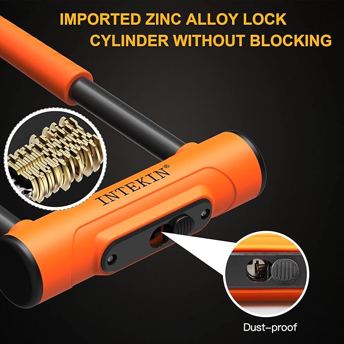 Bike U Lock Heavy Duty Bike Lock Bicycle Lock, 16mm U Lock and 3ft / 5ft / 6ft Length Security Cable with Sturdy Mounting Bracket for Bicycle, Motorcycle and More