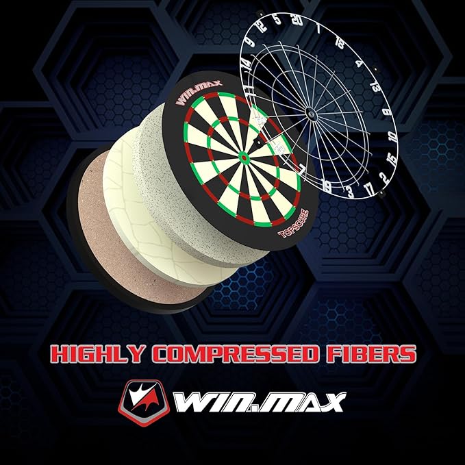 WIN.MAX Dart Board - Bristle Steel Tip Dartboard Dart Boards for Adults Bristle Steel Tip Dartboard Set with 12 Darts Metal Tip