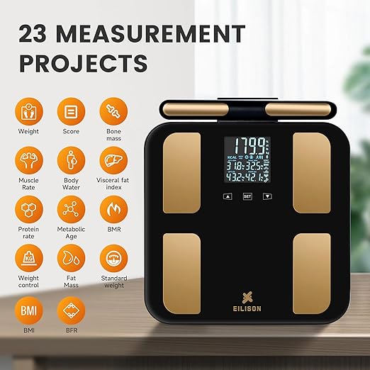 EILISON Smart Scale for Body Weight: 8-Electrode Precision Digital Bathroom Scale for Fat BMI 32 Muscle Body Composition Analyzer, Highly Accurate Weighing Machine, 400lbs (8 Electrode Black)