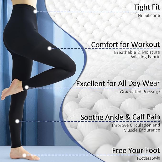 beister Medical Compression Pantyhose for Women & Men, 20-30mmHg Graduated Support Tights, Opaque Footless Waist High Compression Stockings & Leggings for Varicose Veins, Edema, Flight, DVT