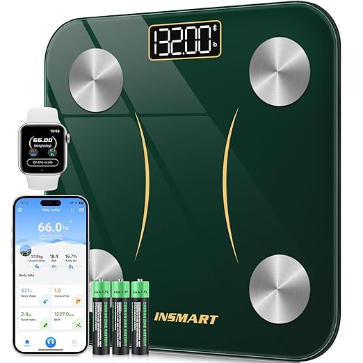 INSMART Smart Scale for Body Weight, Digital Bathroom Scale with BMI, Muscle Mass, Bluetooth Body Fat Scale,17 Body Composition Analyzer with Smart APP Sync Weight Scale, 400 lbs (Green)