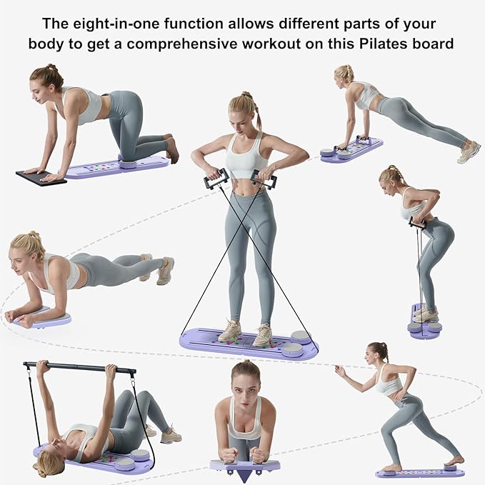 Pilates Board - 2025 Updated Pilates Reformer Machine Set, Multi-Purpose Foldable Pilates Reformer Board for Home, 6 in 1 Pilates Sliding Board