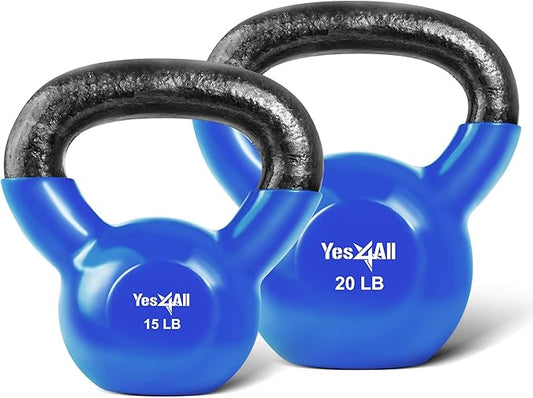 Yes4All Kettlebell Set Vinyl Coated Weights Combo for Full Body Workout Equipment Push up, Grip Strength Training, Dumbbell Weights Exercises