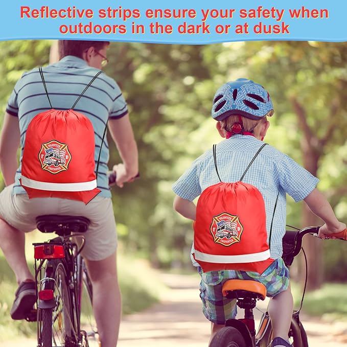 Xinnun 20 Pcs Firefighter Drawstring Backpack, 13.39 x 16.54 Inch Firefighter Bag Fire Truck Party Favors Birthday Supplies
