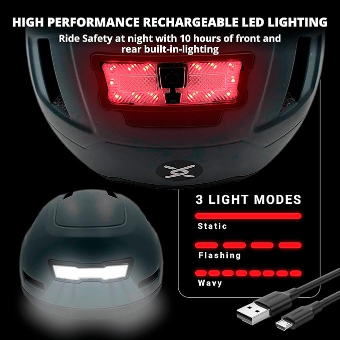 Bike Helmet with LED Lights - Urban Bicycle Helmet for Adults, Men & Women - CPSC & NTA-8776 Dual Certified - Class 3 E-Bikes, Scooters, Onewheel, Commuter, Mountain