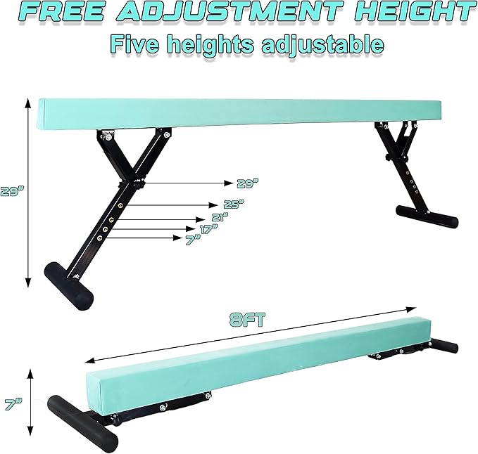 Adjustable Balance Beam Gymnastics Beam 8 FT Adjustable Height Beams for Kids, High and Low Floor Beams,Gymnastics Equipment for Kids Adults Training at Home and Gym Center