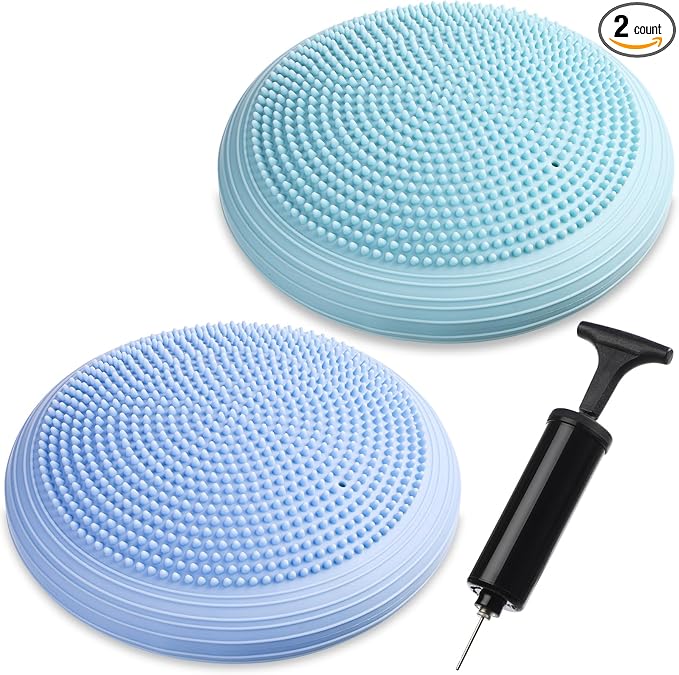 Libima 2 Pcs Wobble Cushion with Inflation Pump Wiggle Seat Flexible Sensory Seating Balance Disc Board for Men Women Physical Exercise Improving Posture Home Office
