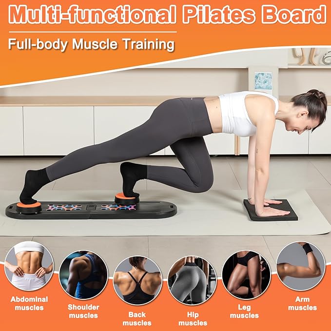 Pilates Board - Pilates Reformer Set, Portable and Foldable Pilates Board for Home Workout, Multifunctional Pilates Board for Women, Pilates Reformer Machine for Home Exercise