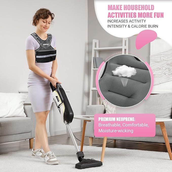 Adjustable Weighted Vest for Women, 6-12 Lbs Rucking Vest with 6 Ironsand Weights, Great Weighted Vest with Plus Pockets & Reflective Strips for Running, Walking, Workout and Strength Training