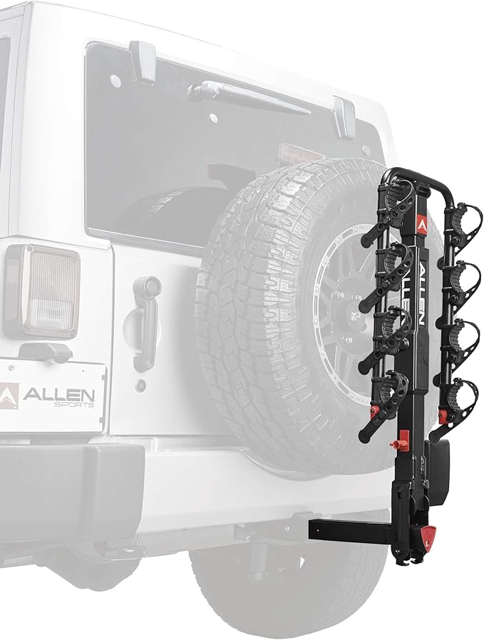 Allen Sports Premier Locking Quick Release 4-Bike Carrier for 2 Inch Hitch on Vehicles with Spare Tire, Model 400QR, Black