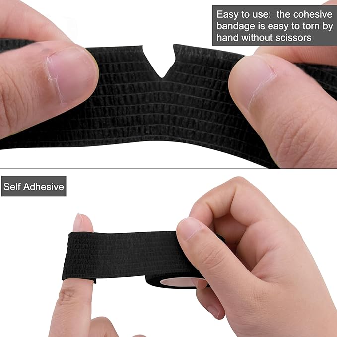 BQTQ 120 Rolls Self Adhesive Bandage Wrap 1 Inch x 5 Yards Black Athletic Tape Self Adherent Wrap Stretch Bandages Self Stick Bandage Wraps Tape for Wrist Ankle Swelling Sprains