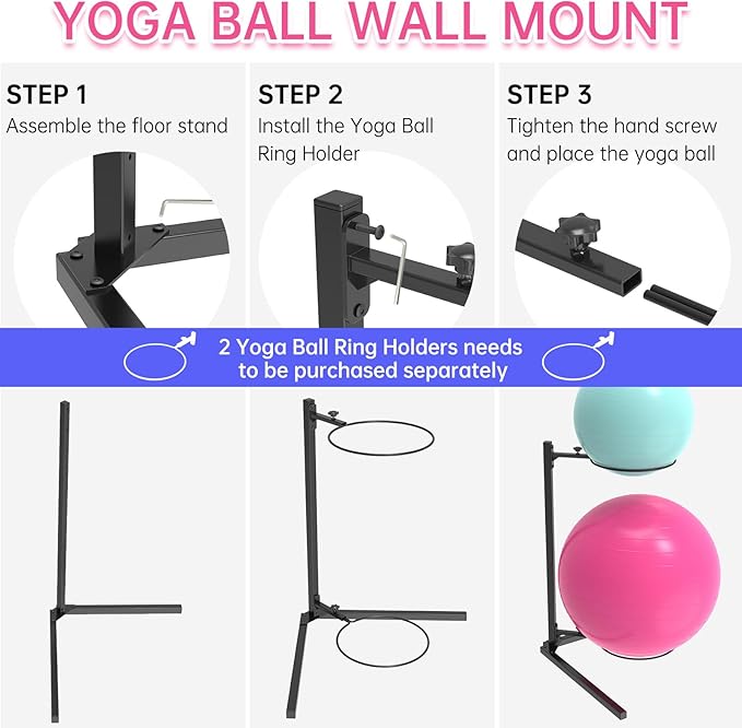 Free-Standing Exercise Ball Rack Accessories,Must Be Used With The Wall-Mounted Stability Ball Holder, Balance Ball Storage Racks Suitable Wall-Mount Ball Holder (Sold Separately)