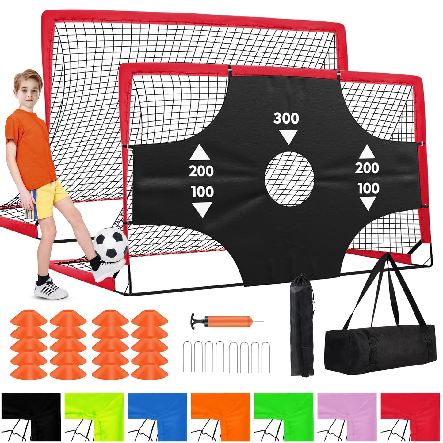 Fololicx Red Soccer Goals for Backyard, 2 of 6x4ft Kids Soccer Net Training Equipment, Portable Pop Up Toddler Soccer Goal with Soccer Ball, Scoring Target Cloth, and Cones - Fun Youth Outdoor Games