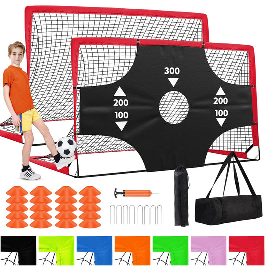 Fololicx Red Soccer Goals for Backyard, 2 of 6x4ft Kids Soccer Net Training Equipment, Portable Pop Up Toddler Soccer Goal with Soccer Ball, Scoring Target Cloth, and Cones - Fun Youth Outdoor Games