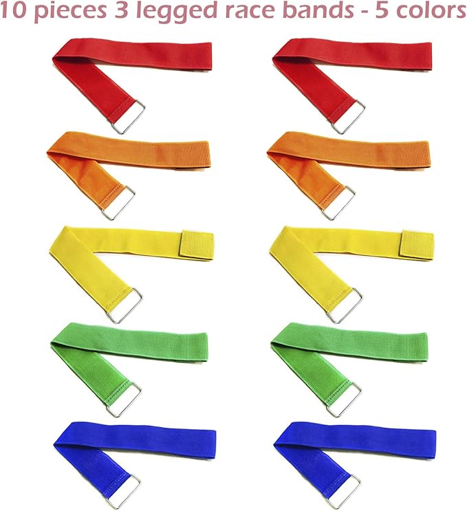 10 PCS 3 Legged Race Bands Three Legged Race Durable Firm Elastic Tie Rope Colorful 3 Leg Race Band for Kids Adult Outdoor Fun