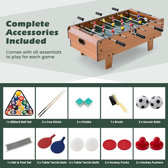 Giantex 4-in-1 Multi Game Table, Combo Foosball Game Table Top w/Billiards, Ping Pong, Push Hockey for Home, Game Room, Family Night & Arcade, Wood Combination Game Table Set for Adults